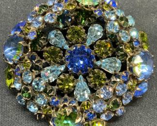 SCHREINER Blue & Green Crystal Brooch
