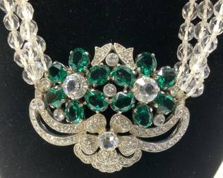 Beaded Crystal Pendant Arts & Crafts Era Necklace
