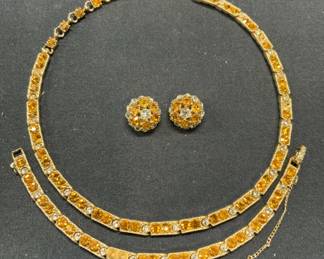 3 BOGOFF Gold Tone Orange Crystal Jewelry Set
