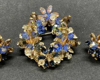 2 VENDOME Crystal Flower Brooch & Earrings
