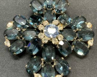 SCHREINER XL Silver Tone Blue Crystal Brooch
