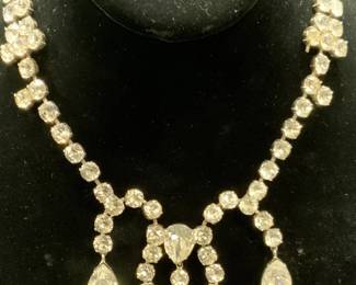 SCHIAPARELLI Silver Tone Crystal Pendant Necklace
