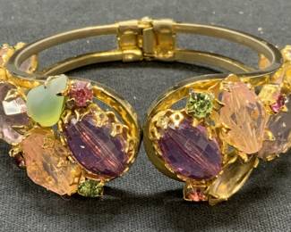 Gold Tone Pink & Purple Crystal Cuff Bracelet
