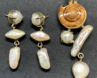 2 Sterling Silver & Pearl Earrings, Pendant
