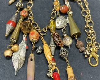 Gold Tn Coral, Bamboo, Fish Pendant Necklace
