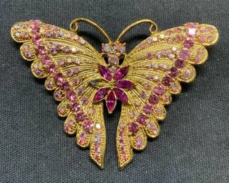WEISS Gold Tone Pink Crystal Butterfly Brooch
