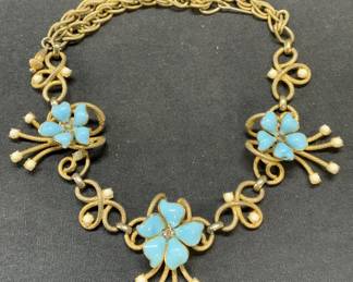 SCHIAPARELLI Gold Tone Floral Necklace
