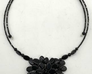 Black Beaded Pendant Choker Necklace
