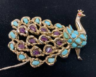 Swoboda Collect Turquoise/ Amethyst Peacock Brooch
