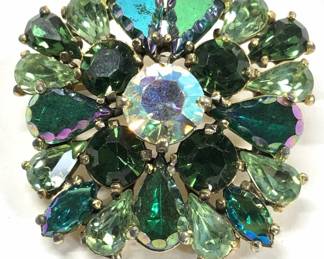 Elsa Schiaparelli Green Crystal Brooch, Sgn
