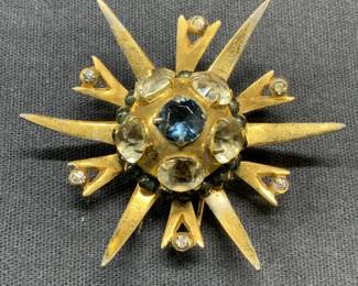 DEROSA Gold Tone Starburst Crystal Fur Clip

