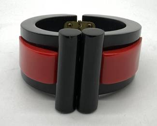 Black & Red Chunky Sculptural Cuff Bracelet
