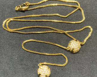 Signed Gold Tone Crystal Pendant Necklace
