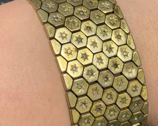 Gold Tone Mesh Chain Crystal Star Bracelet
