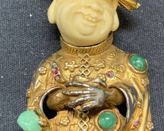 HAR Gold Tone Crystal Asian Figural Brooch
