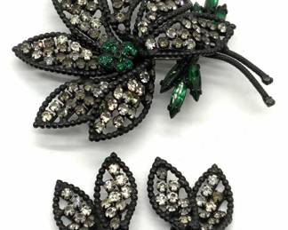 2 WEISS Floral Crystal Brooch & Earrings Set
