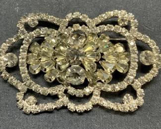 HATTIE CARNEGIE Silver Tn Crystal Statement Brooch
