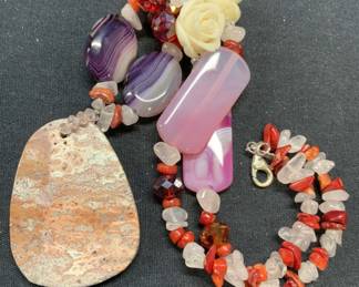 Pink & Purple Onyx Gemstone Pendant Necklace

