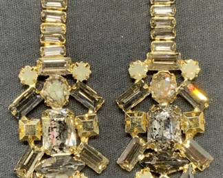 Gold Tone Smokey Crystal Chandelier Earrings
