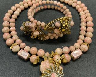 2 MIRIAM HASKELL Pink Stone Jewelry Set
