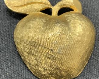 CORO Brushed Gold Tone Apple Brooch
