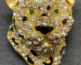 Gold Tone Crystal Cheetah Brooch
