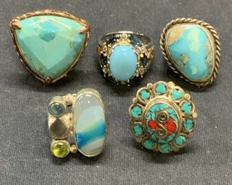 5 BARSE, HN, More Sterling Silver Turquoise Rings
