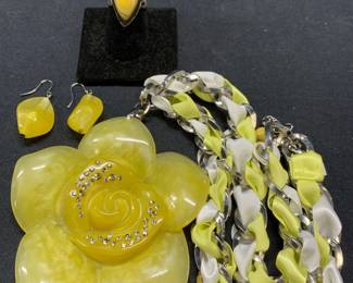 3 Sterling Silver Yellow Agate Ring, More
