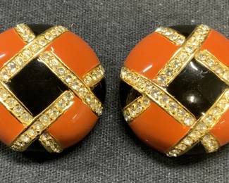 CINER Gold Tone Enamel & Crystal Earrings
