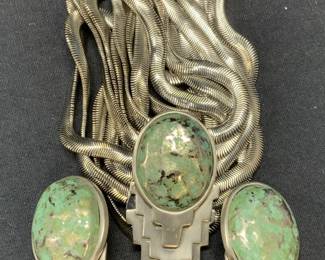 2 LES BERNARD Silver Tn Turquoise Enamel Jewelry
