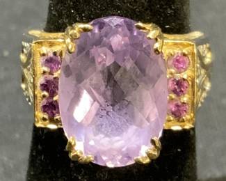 Signed Sterling Silver Purple Crystal Ring
