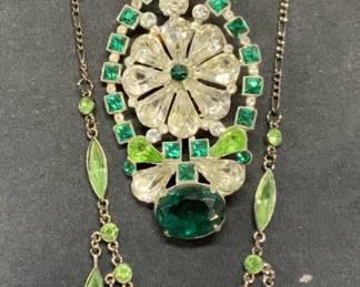 3 Green Crystal Necklace & Brooches

