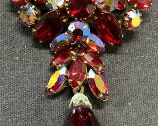 REGENCY JEWELS Red Crystal Dangle Brooch
