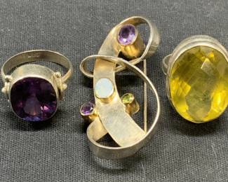 3 Sterling Silver Topaz Ring, Brooch, More
