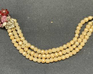 EUGENE SCHULTZ Faux Pearl Crystal Flower Bracelet
