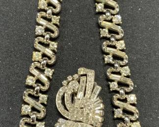 2 ENGEL Fur Clip Brooch, TRIFARI Crystal Necklace
