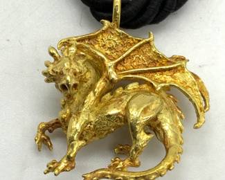 Gold Tone Dragon Figural Pendant Necklace
