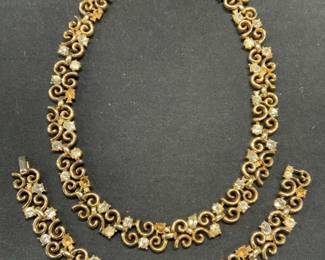 2 TRIFARI Gold Tone Crystal Necklace & Bracelet
