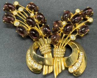 EISENBERG XL Gold Tn Floral Brooch, 1940s 4.3in
