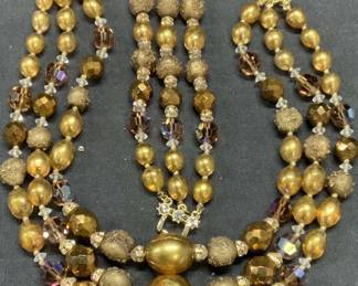 3 VENDOME Gold Tn Beaded Crystal Jewelry Set
