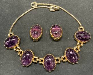 2 REJA Amethyst Cabochon Necklace & Earring Set
