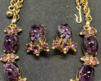 2 SCHIAPARELLI Gold Tn Purple Crystal Jewelry Set
