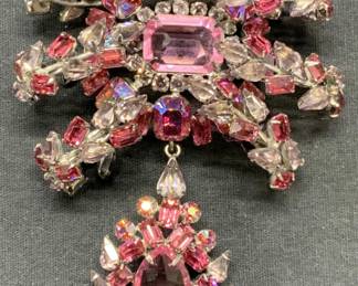 XL Pink Crystal Pendant Sculptural Brooch, 3.25in
