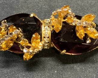 HATTIE CARNEGIE Purple & Yellow Crystal Brooch
