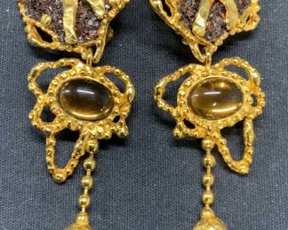 CHRISTIAN LACROIX Gold Pl Crystal Earrings France
