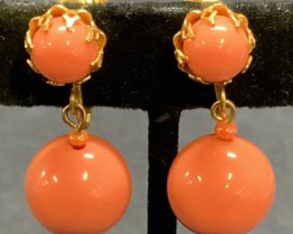 MIRIAM HASKELL Faux Coral Lucite Dangle Earrings
