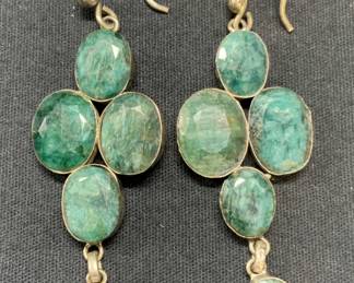 Sterling Silver Green Gemstone Dangle Earrings
