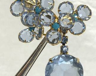 Light Blue Faceted Glass & Crystal Brooch
