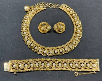 3 HOBE Gold Tone Faux Pearl Jewelry Set
