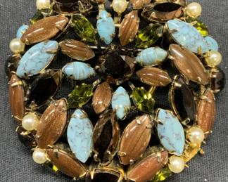 SCHREINER Copper Tone Faux Pearl Brooch
